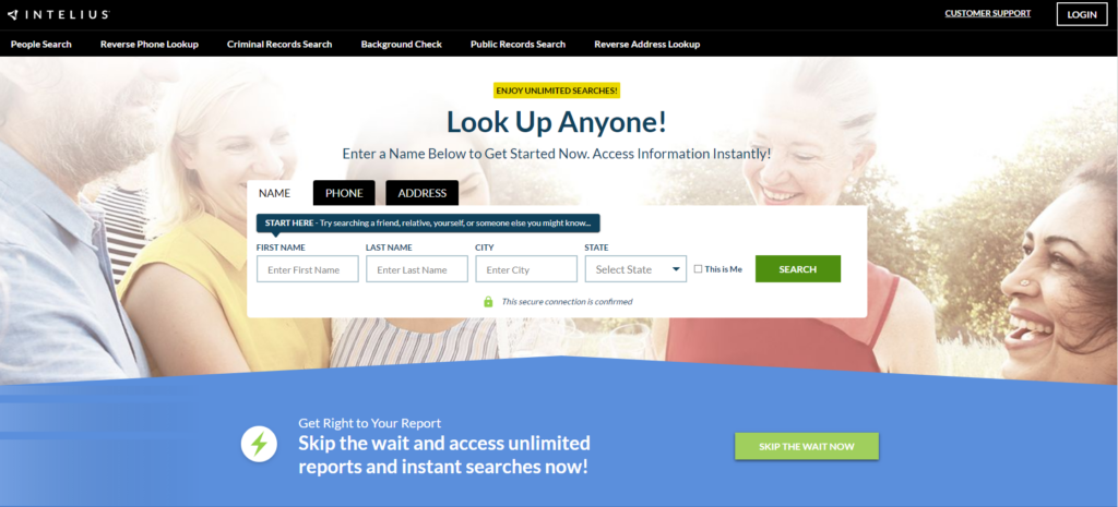 Homepage di Intelius