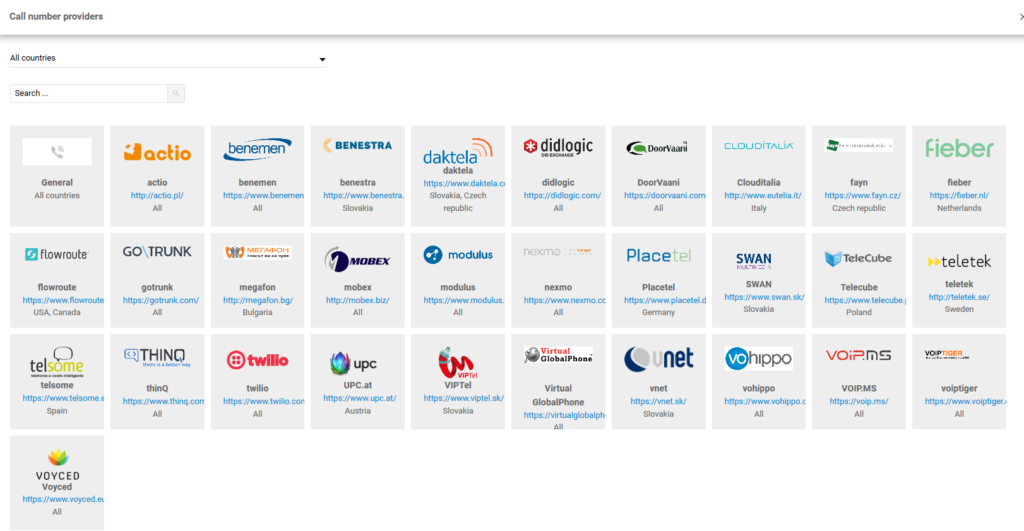 Elenco dei provider di numeri di chiamata