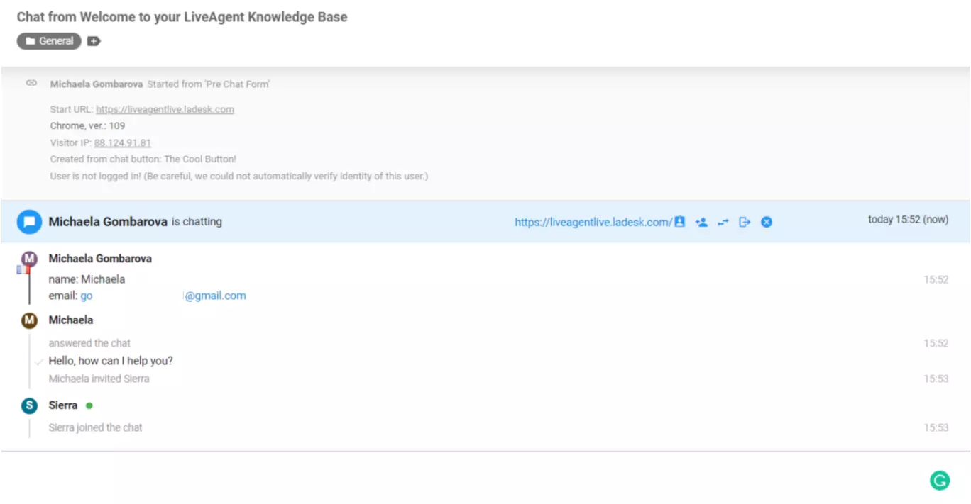 LiveAgent Agente entrato nella chat