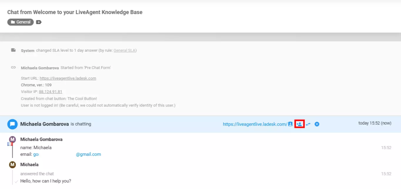 LiveAgent - invita un collega a chattare