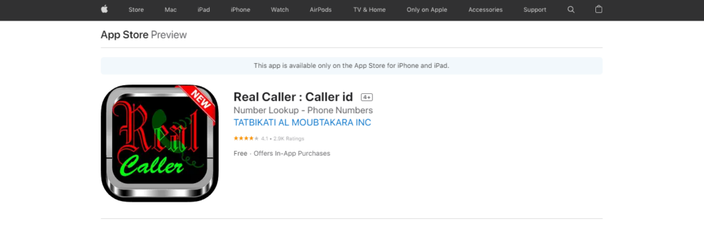 Sito web Real Caller: Caller id App Store
