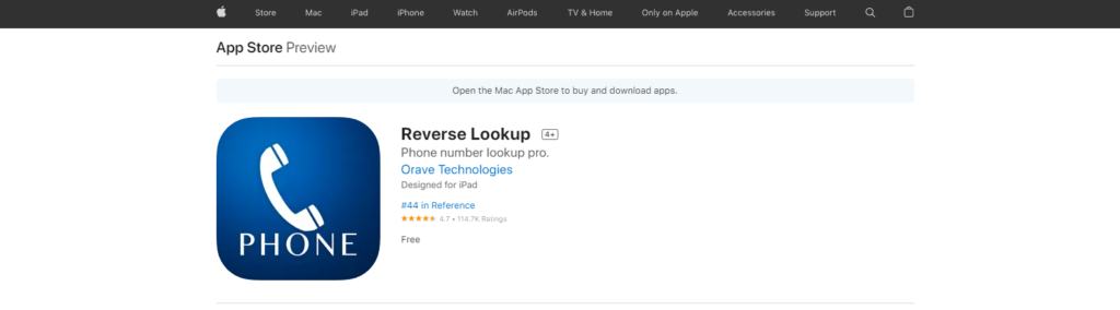 Sito web Reverse Lookup App Store