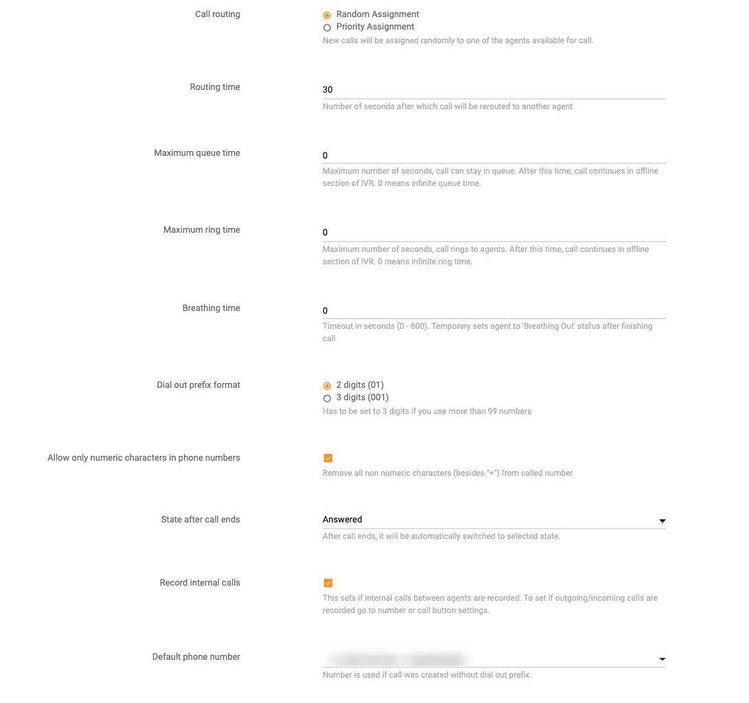 Configurazione impostazioni di chiamata