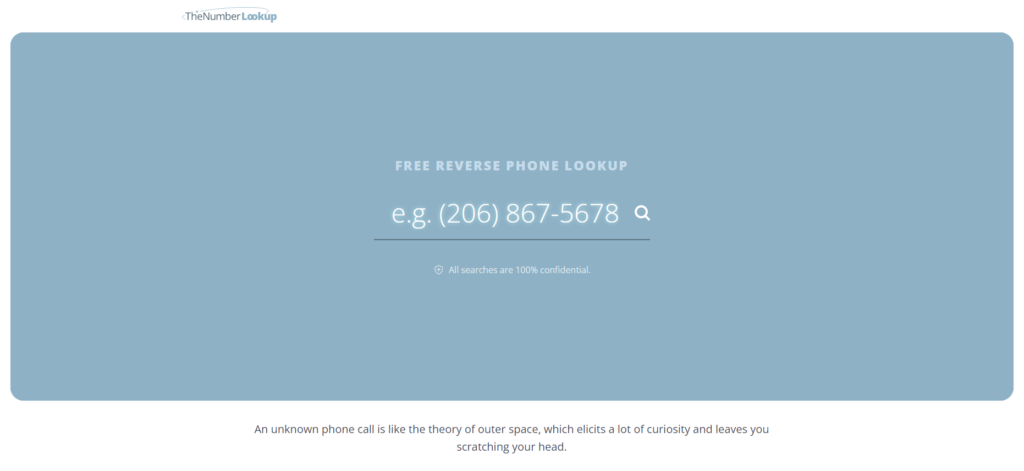 Homepage di TheNumberLookup