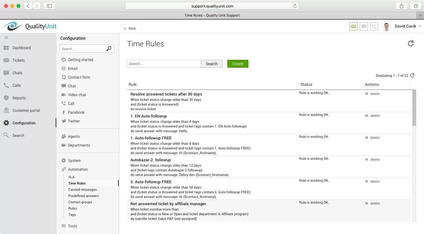 Regole temporali di LiveAgent