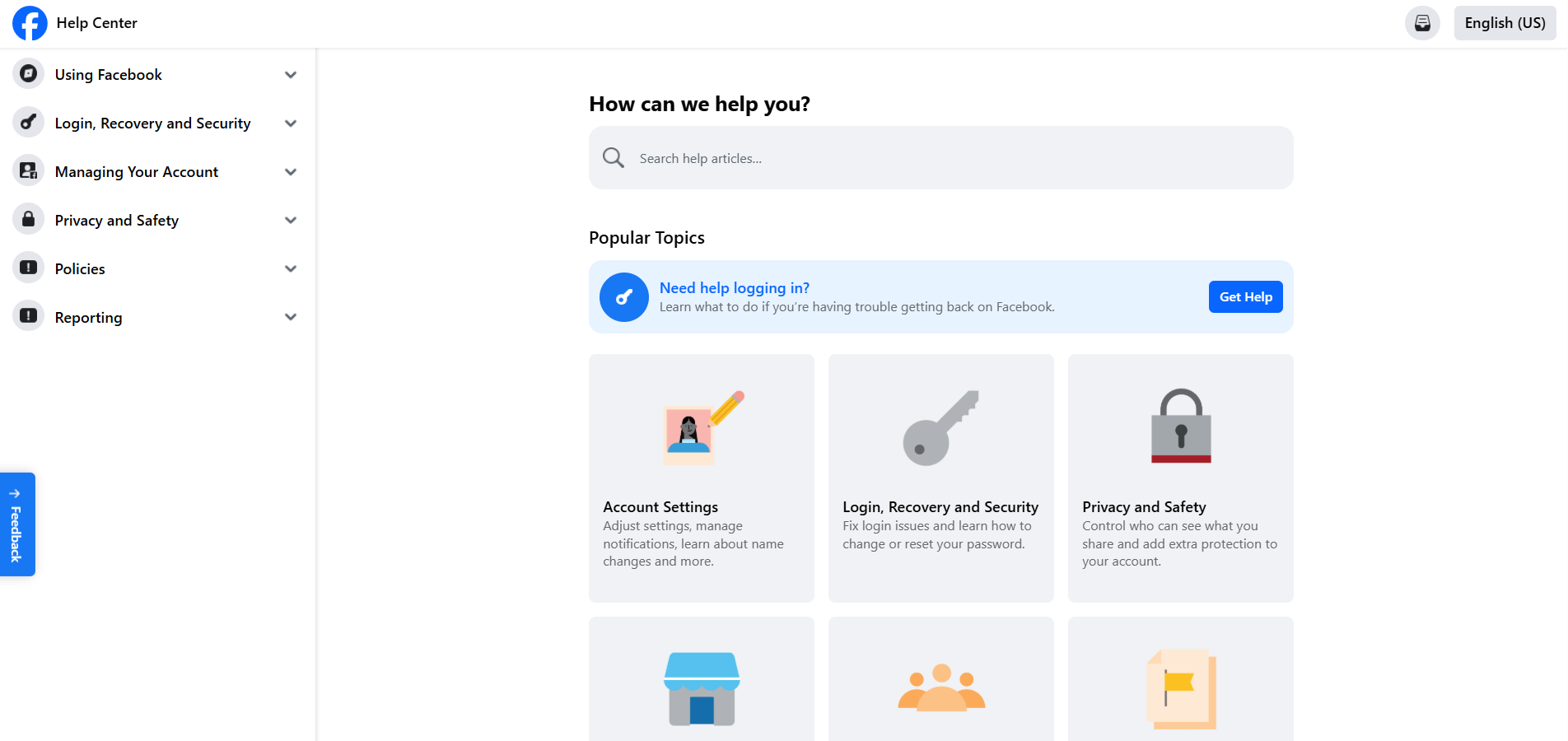 Contatti Help Desk di Facebook