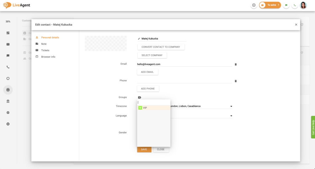 Aggiungi cliente al gruppo di contatti
