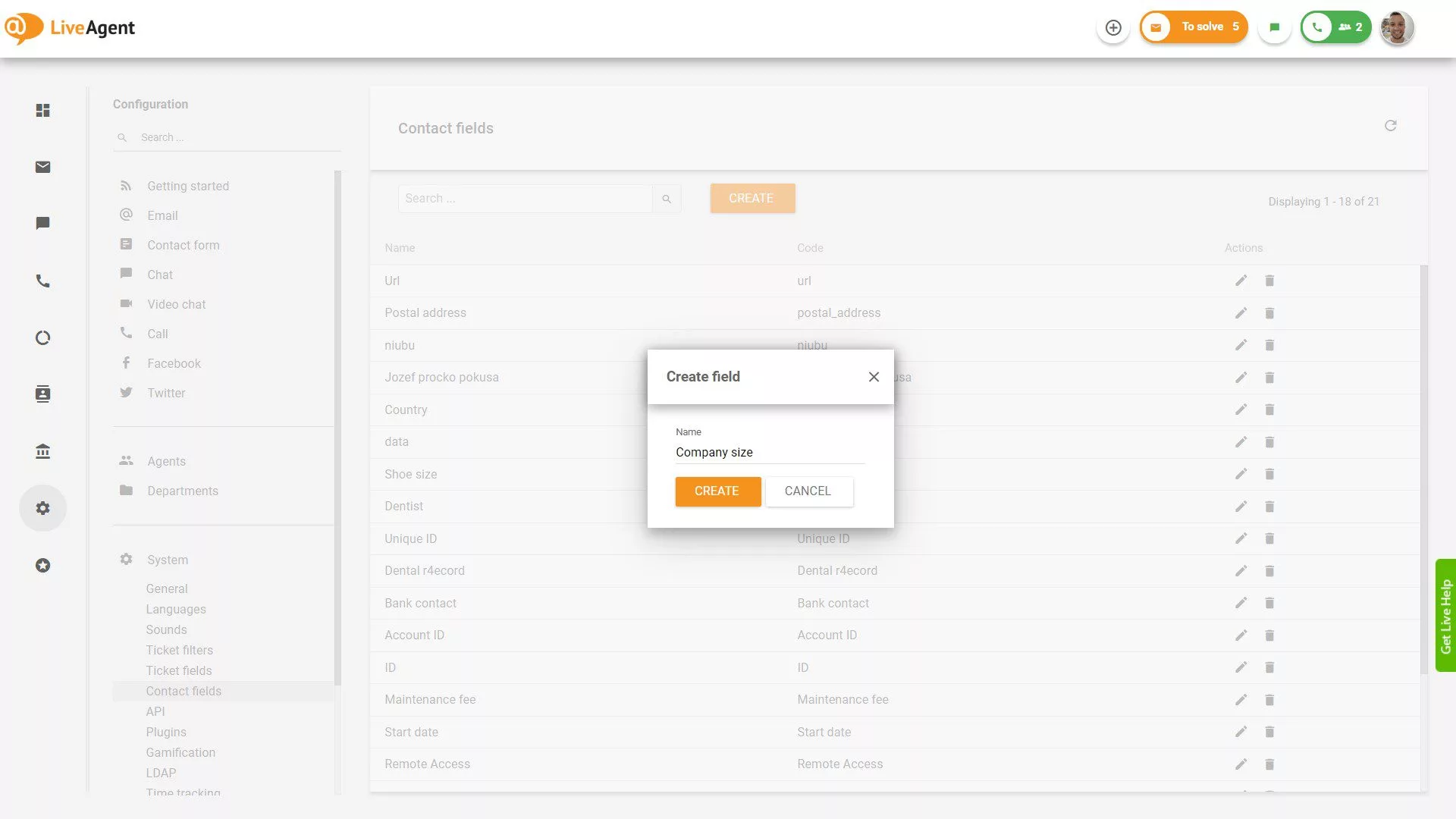 Adding contact fields settings