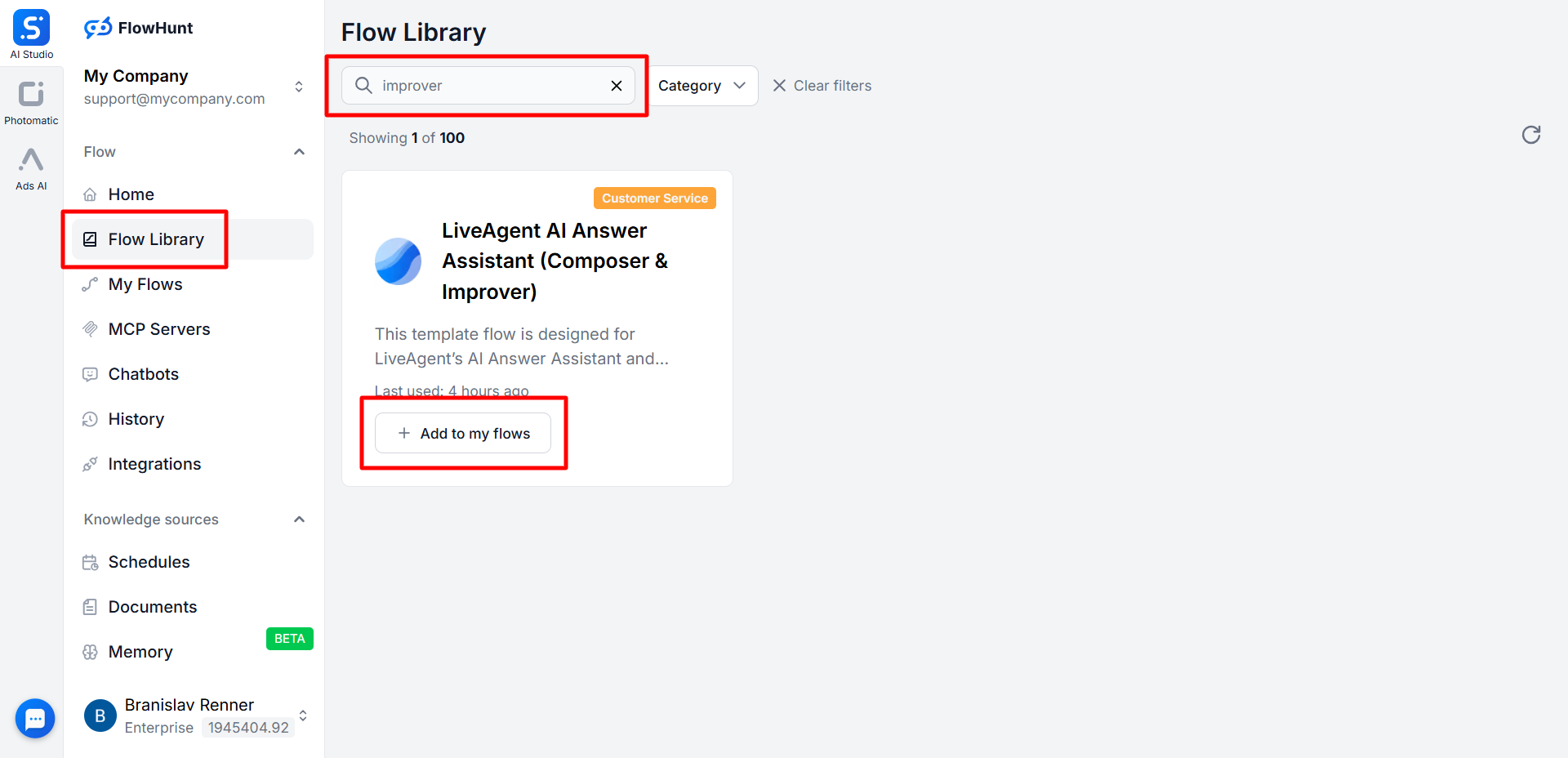 Miglioratore di Risposte AI vs FlowHunt come integrazione del provider
