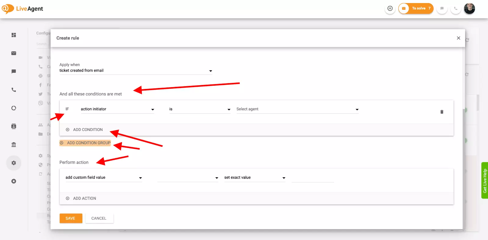 Configurazione dell'automazione in LiveAgent