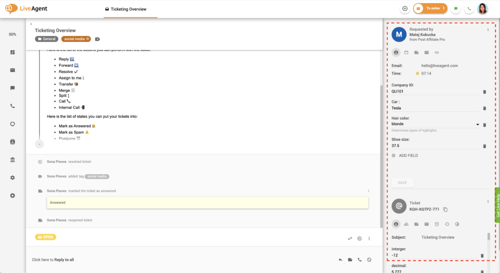 Esempio di CRM in LiveAgent