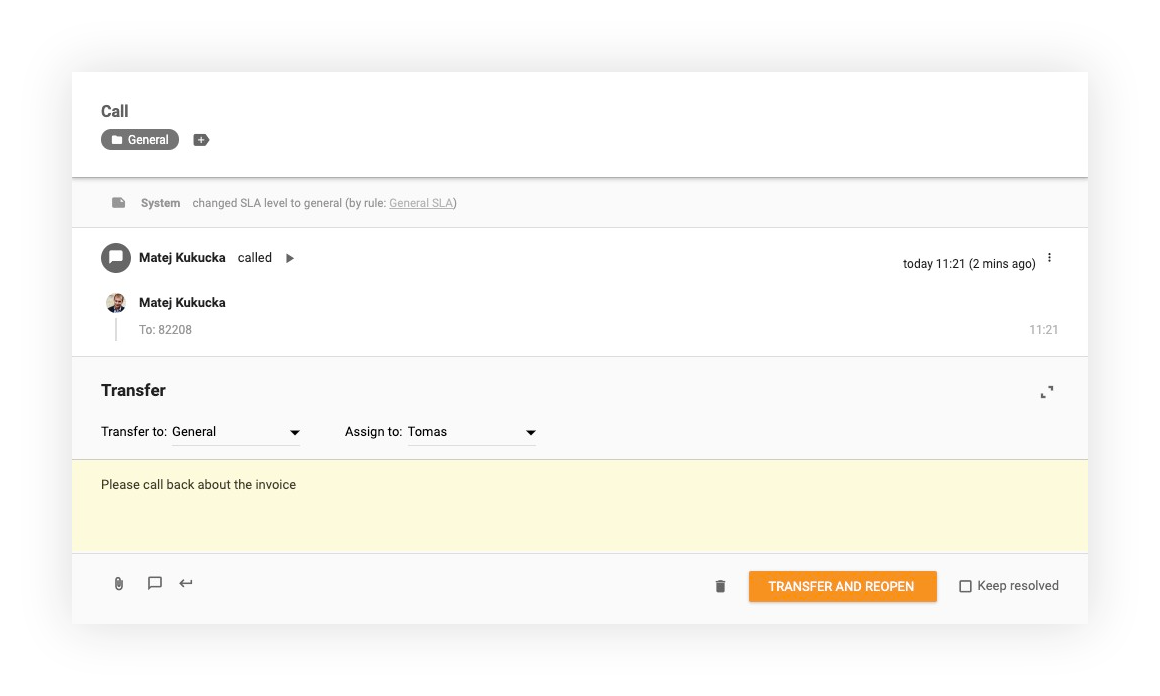 Funzionalità di trasferimento delle chiamate in LiveAgent