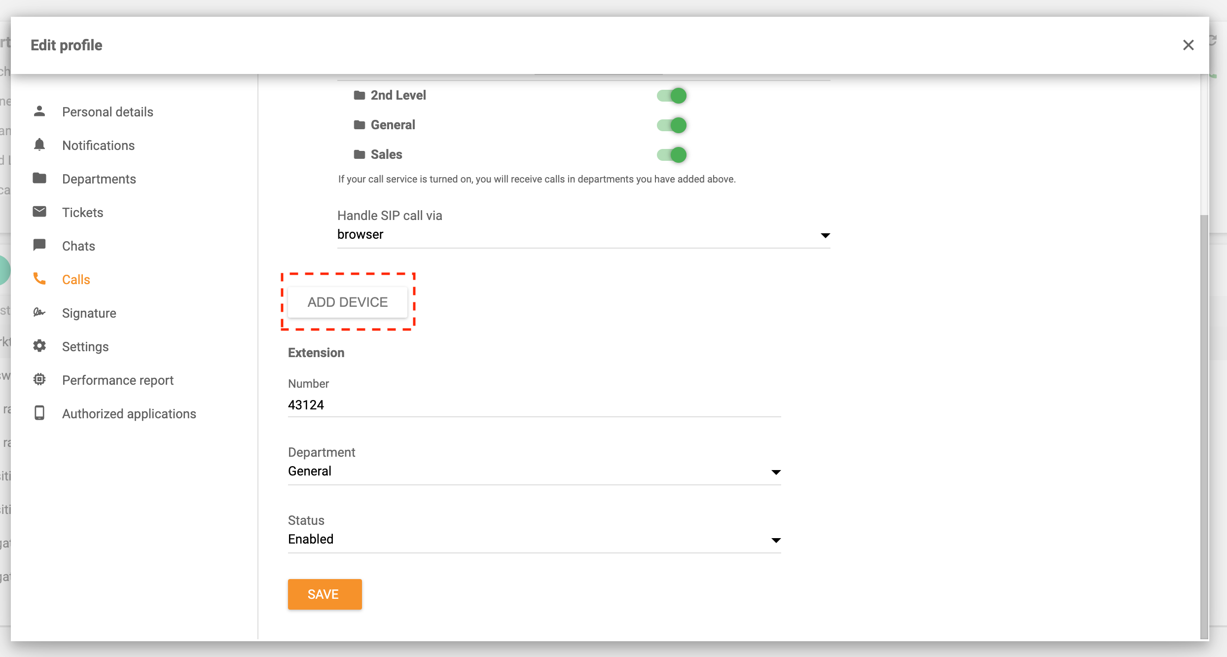 Instradamento delle chiamate aggiungi dispositivo