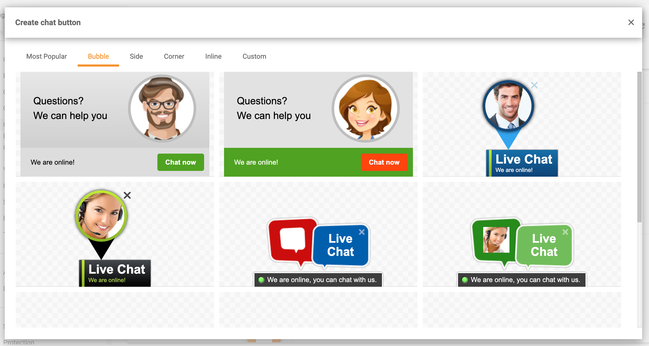 Pulsanti chat a bolla