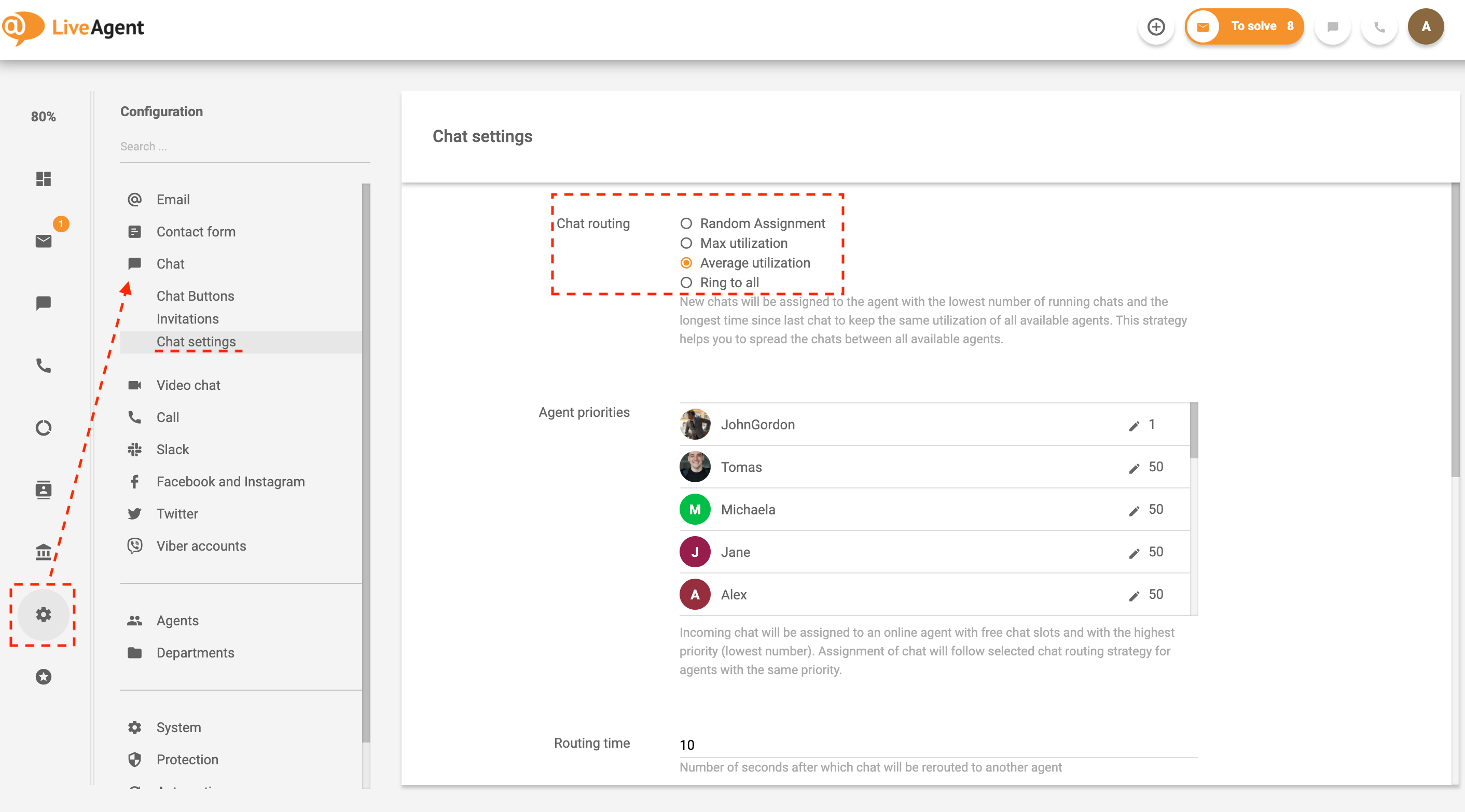 Funzione di distribuzione chat in LiveAgent