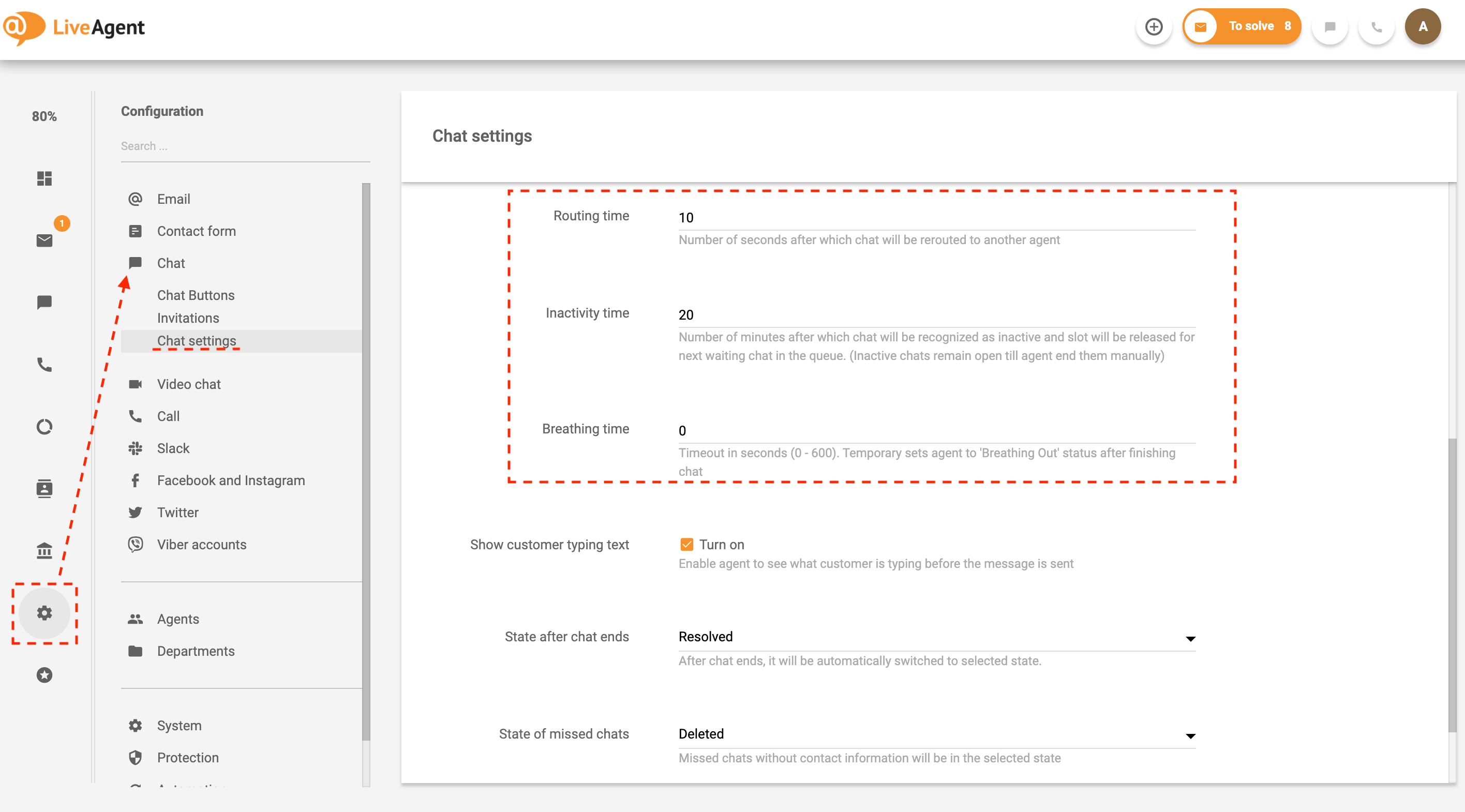 Impostazioni di instradamento chat in LiveAgent