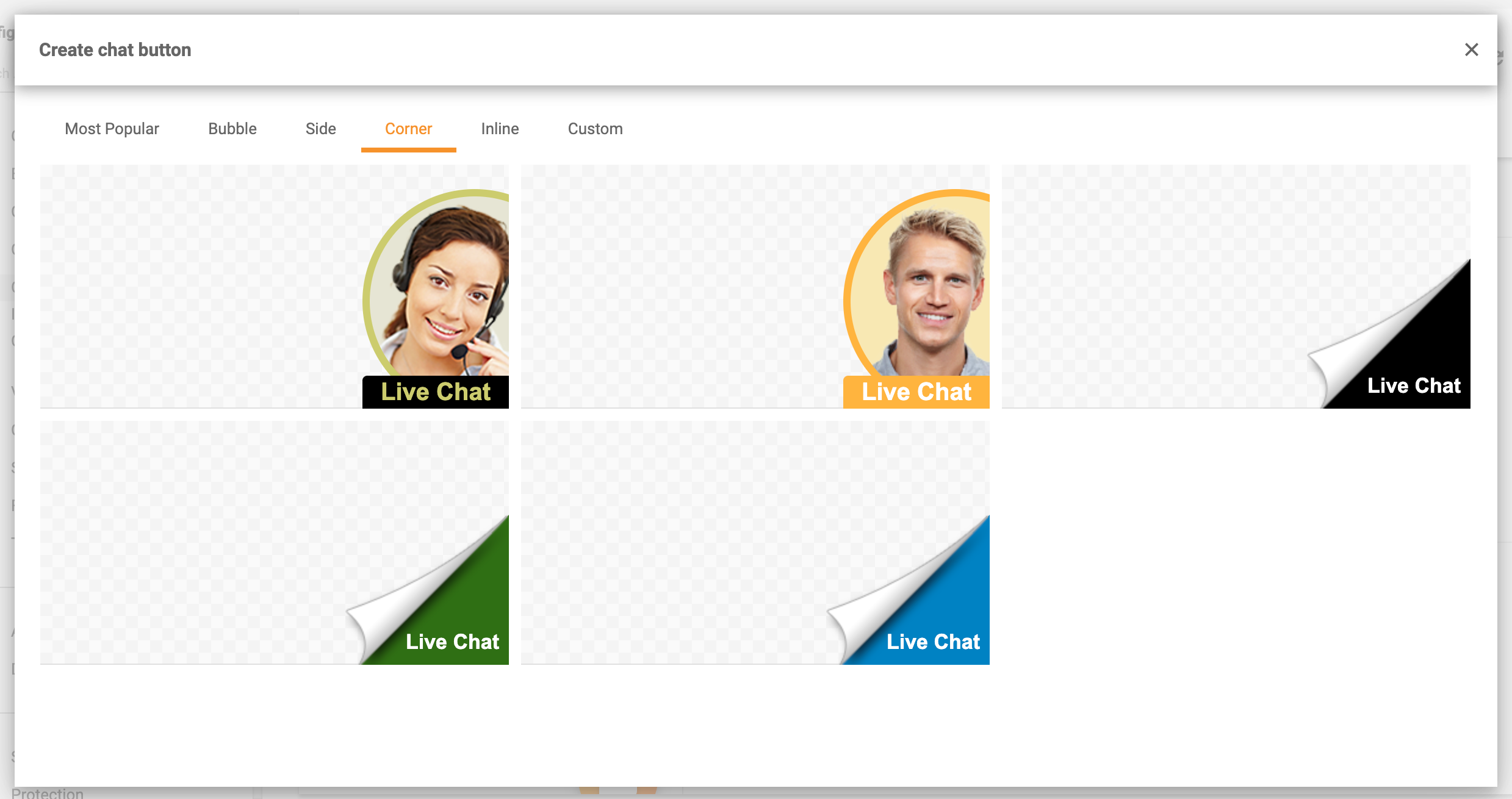 Pulsanti chat negli angoli