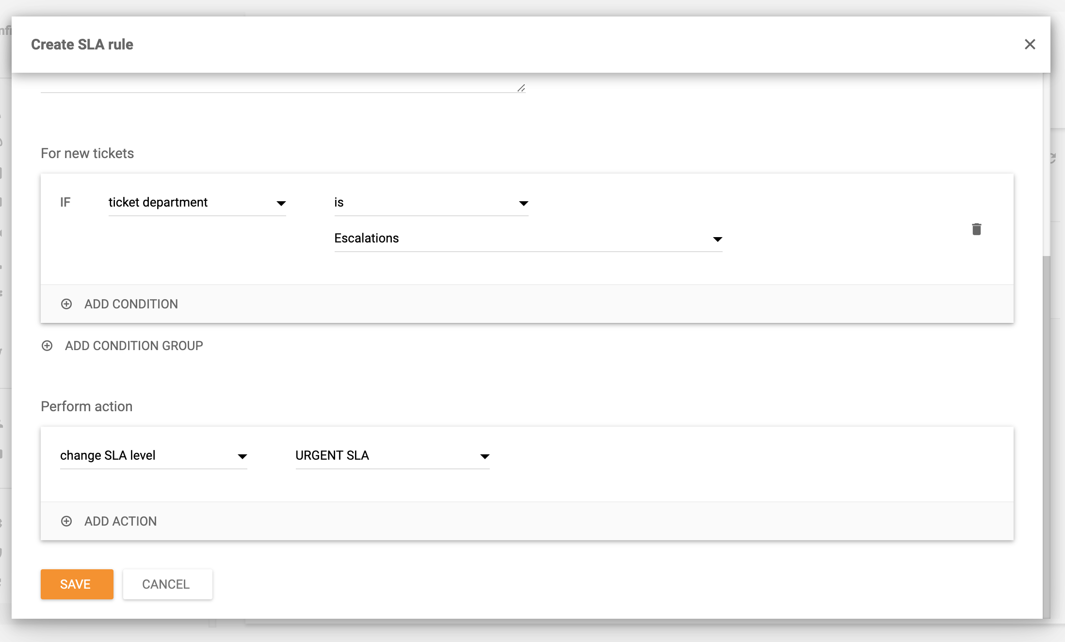 Crea una regola SLA in LiveAgent