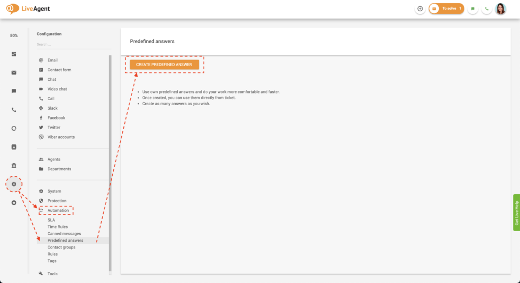 Crea risposte predefinite in LiveAgent
