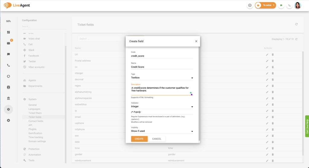 Creazione di un campo ticket