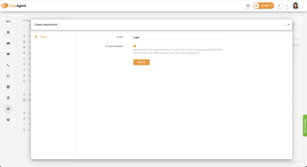 Creazione dipartimento in LiveAgent