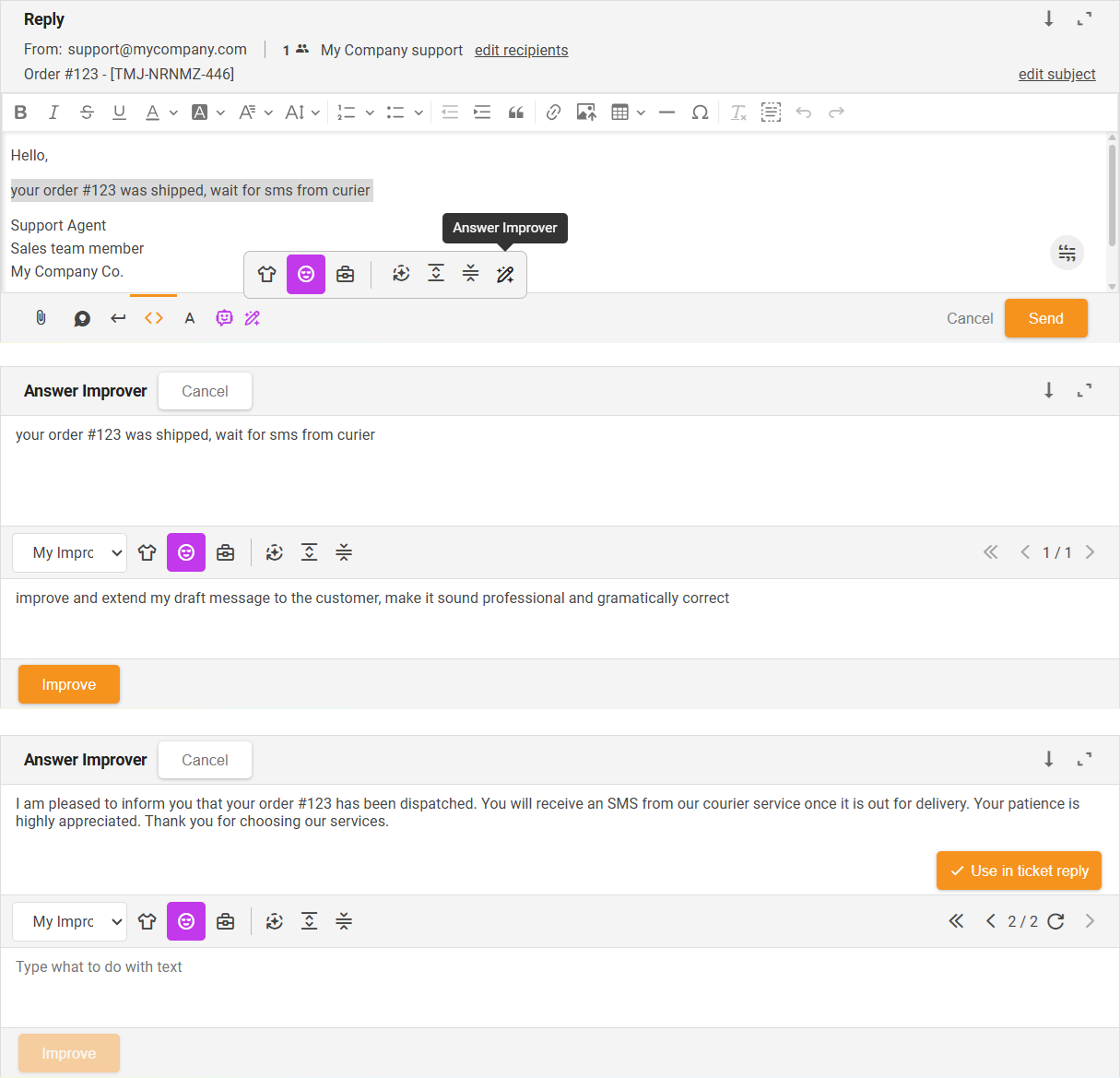 Miglioratore di risposte IA per agenti di live chat