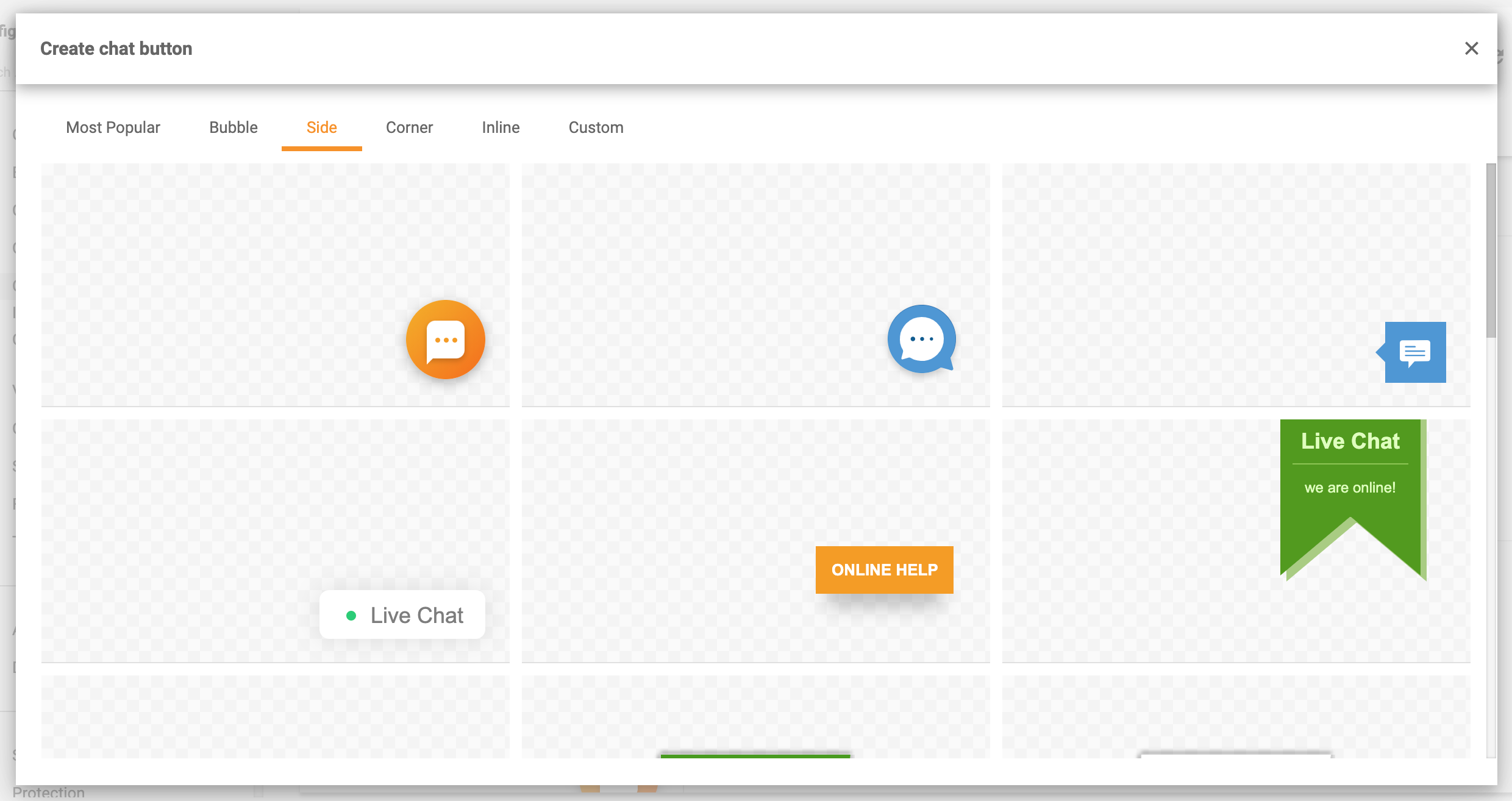 Pulsanti chat laterali