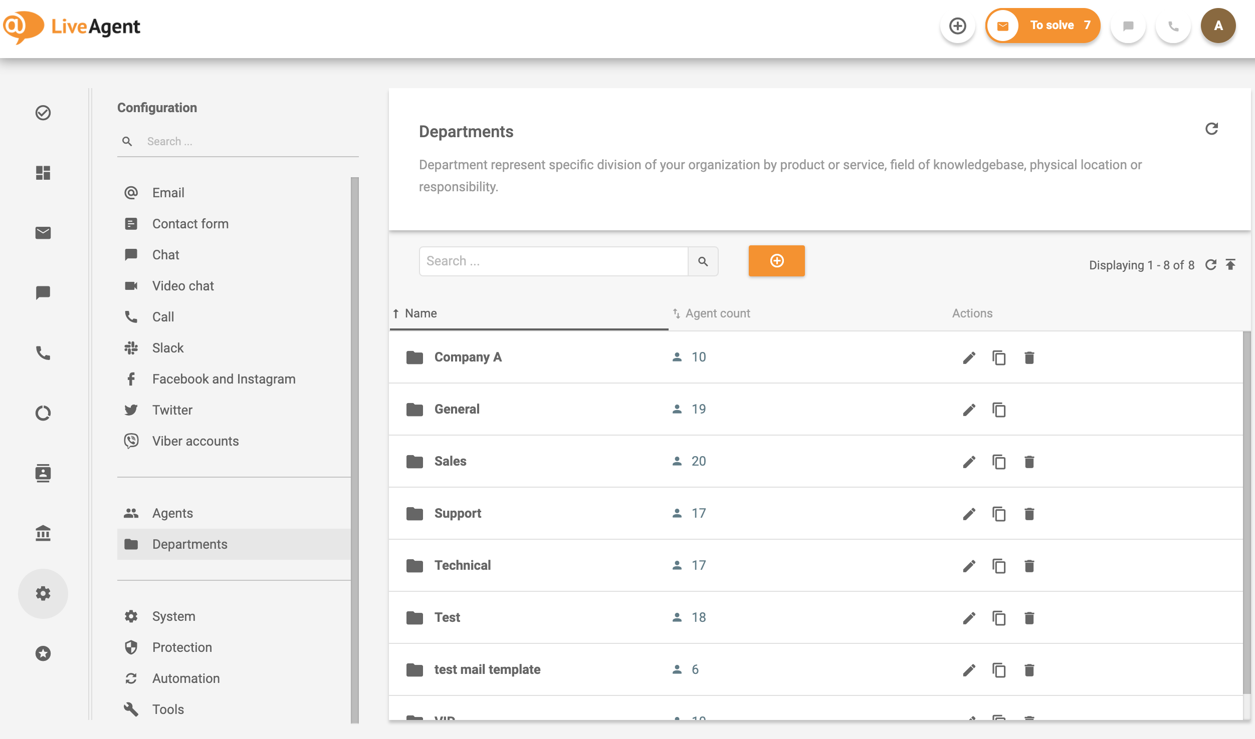 Dipartimenti in LiveAgent
