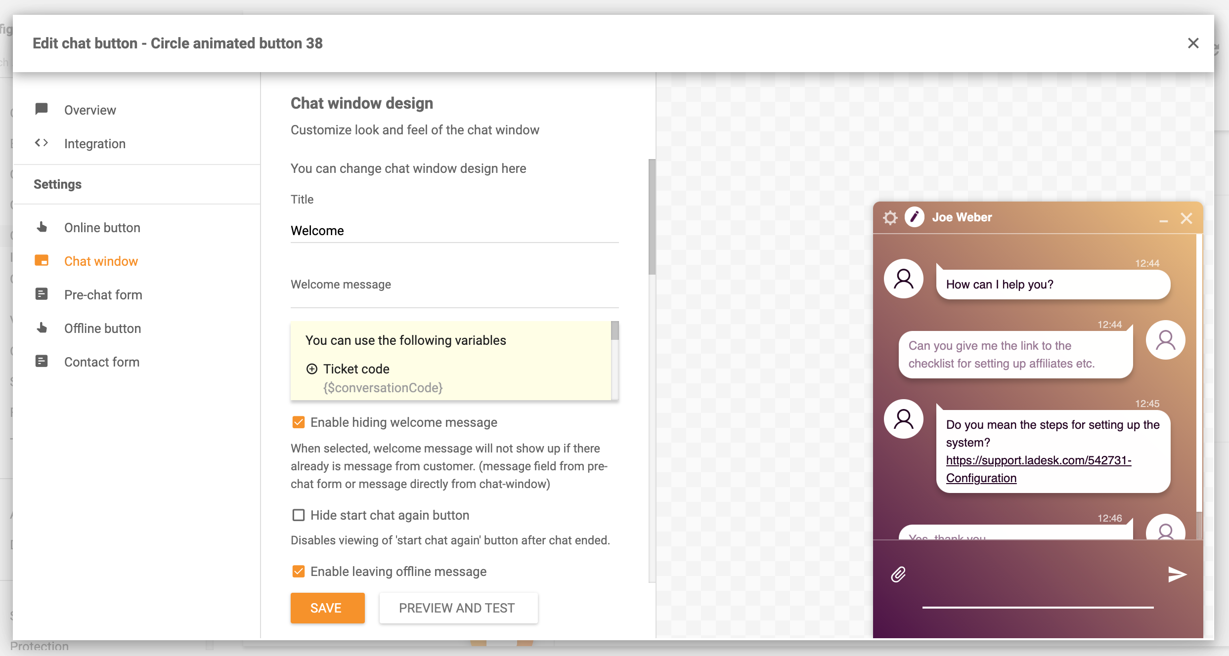 Progetta la tua chat in tempo reale in LiveAgent