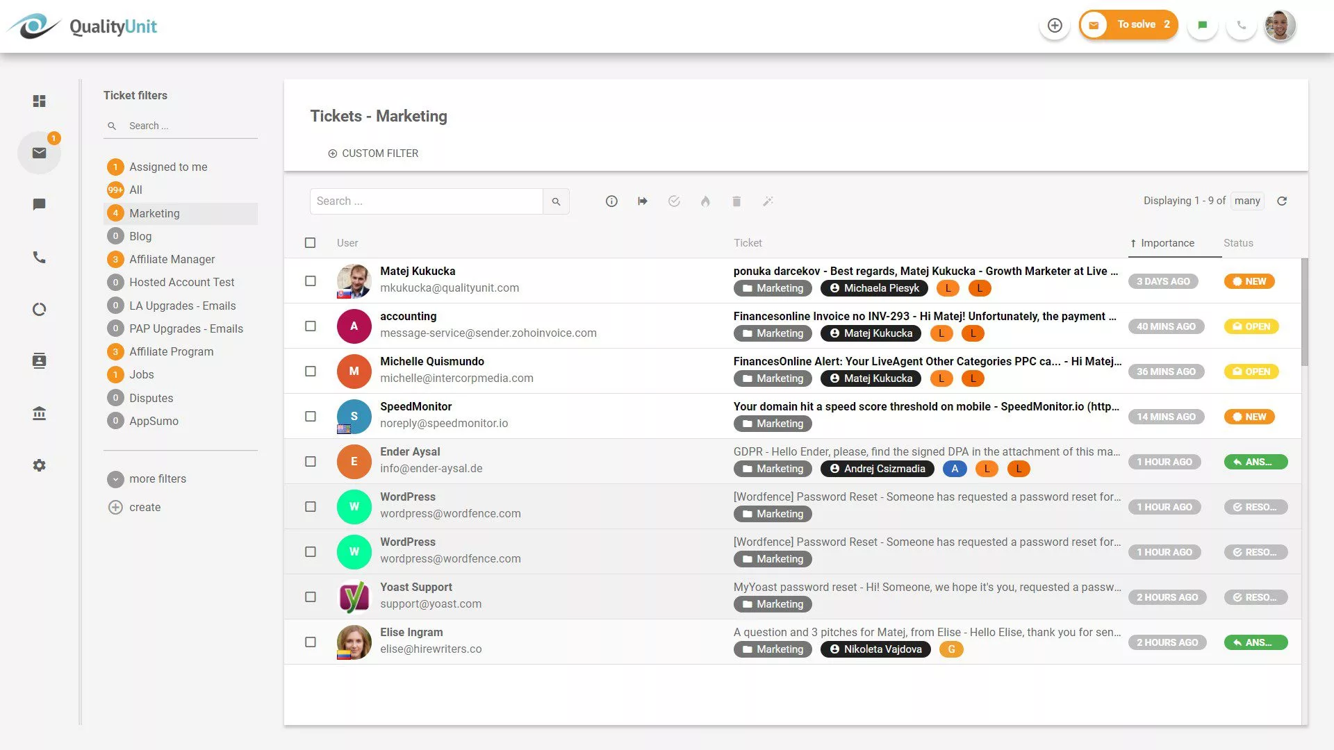 Dashboard di ticketing di LiveAgent