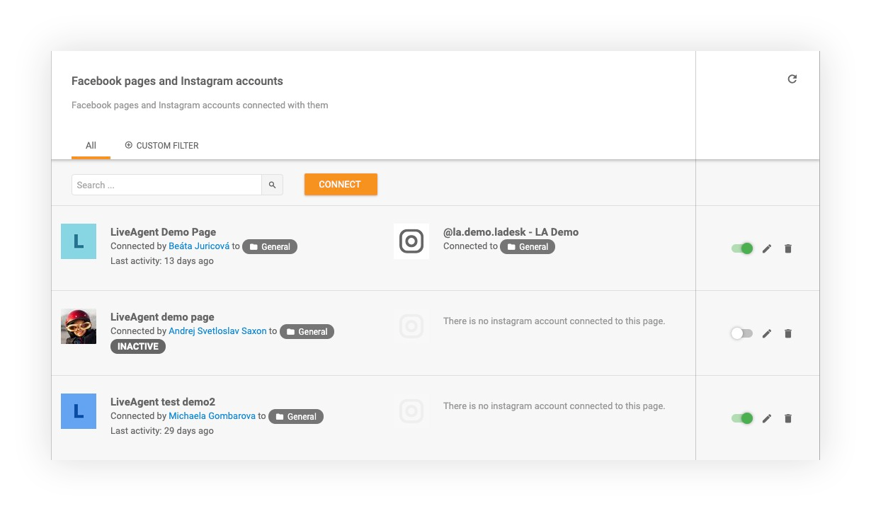 Facebook e Instagram connessi in LiveAgent