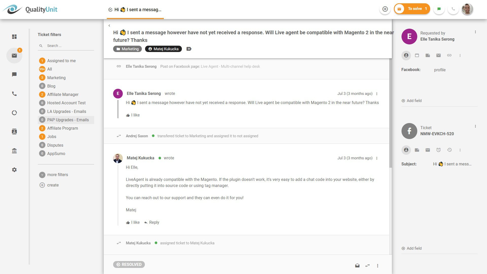 Rispondere ai post di Facebook da LiveAgent