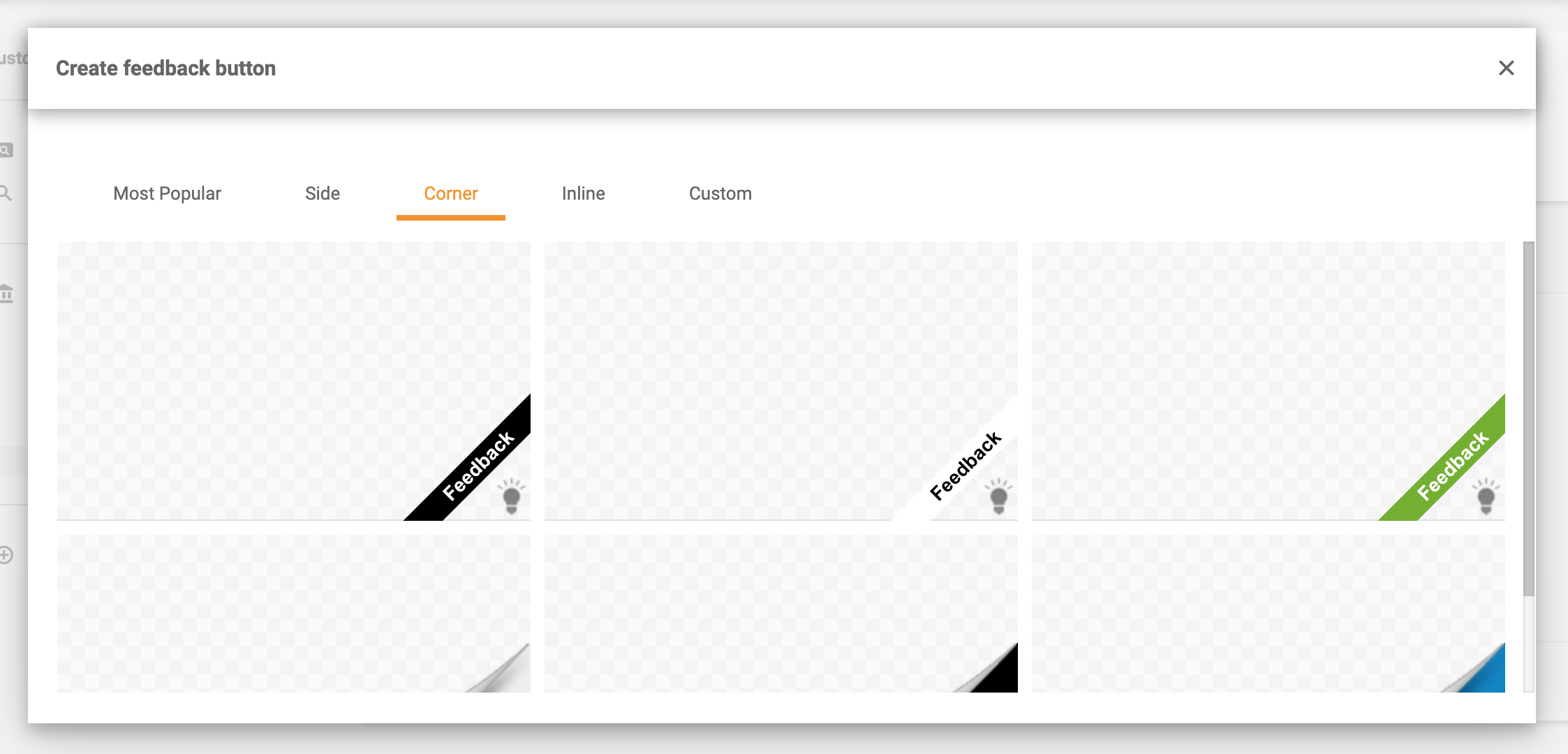 Pulsanti di feedback negli angoli