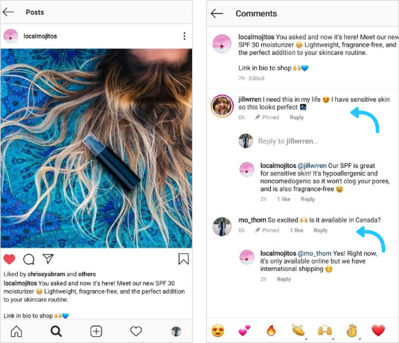 Commenti fissati su Instagram
