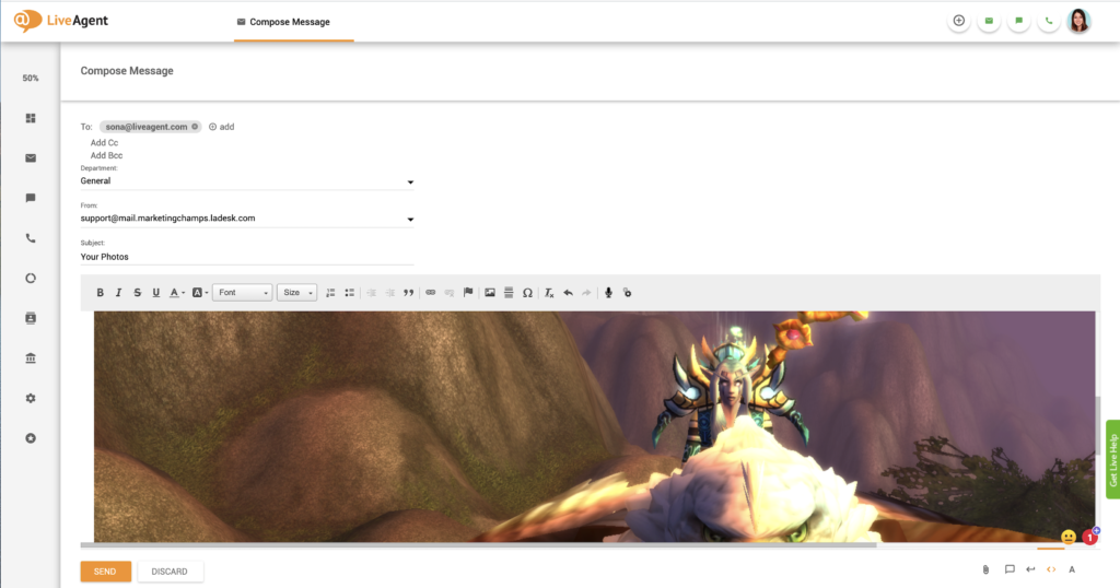 Incollamento di immagini incorporate in LiveAgent