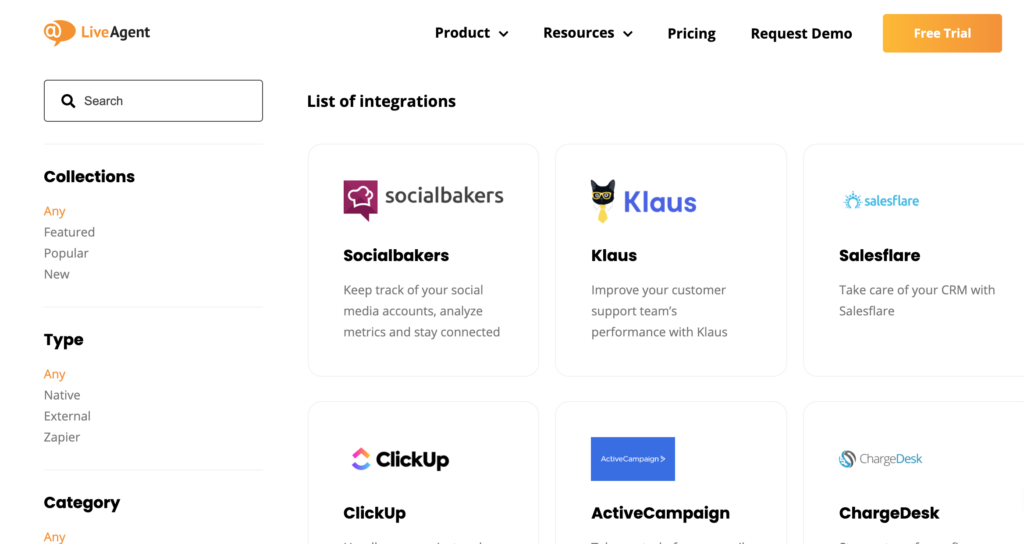 Integrazioni di LiveAgent