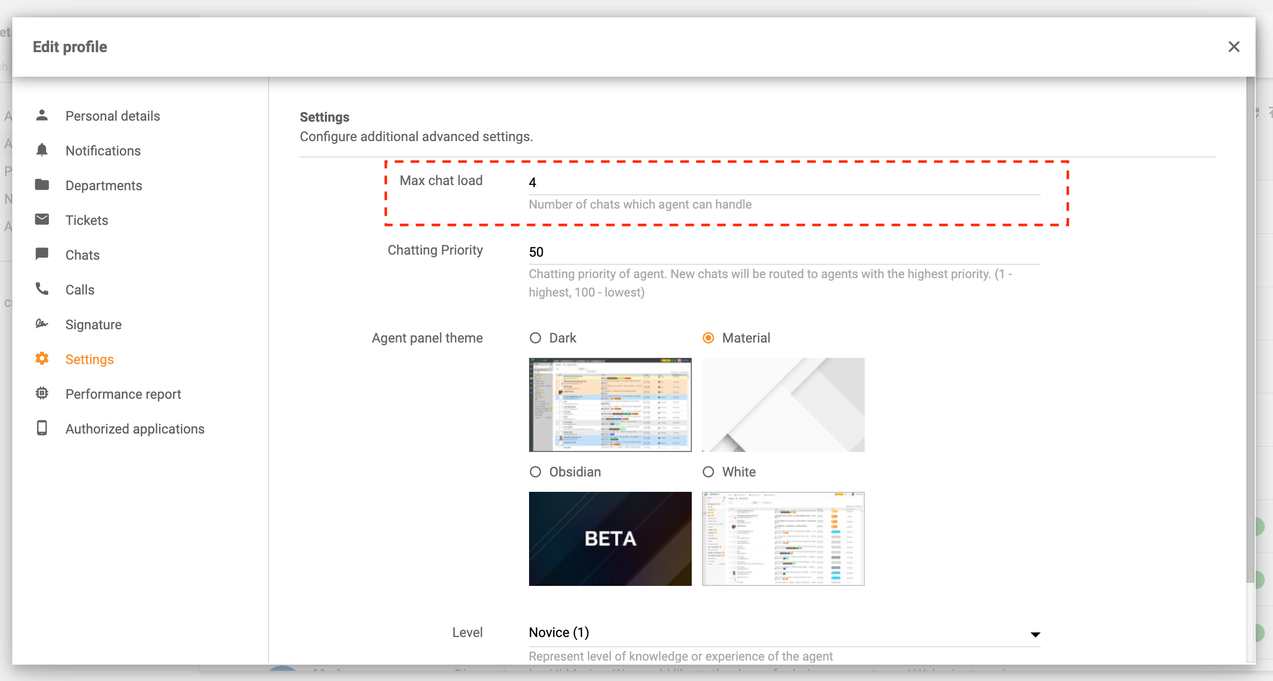 Carico massimo di ticket chat