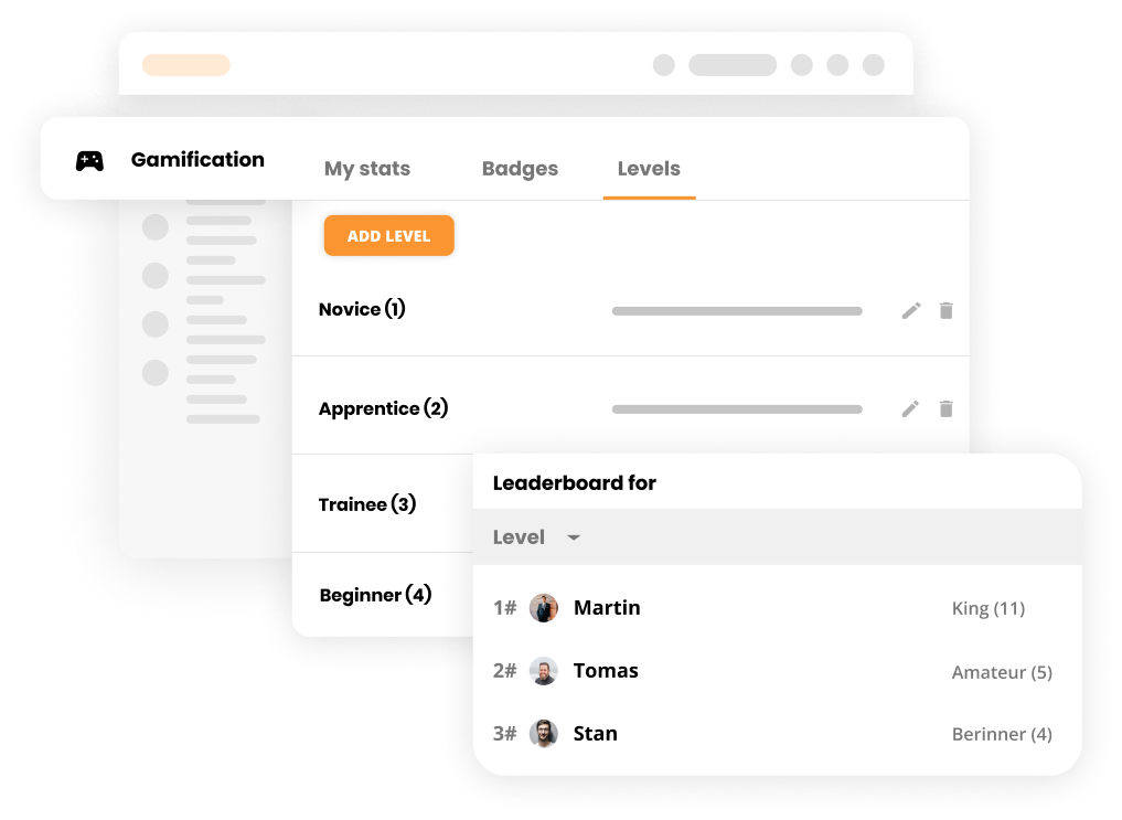 Classifica per livelli che mostra la progressione degli agenti