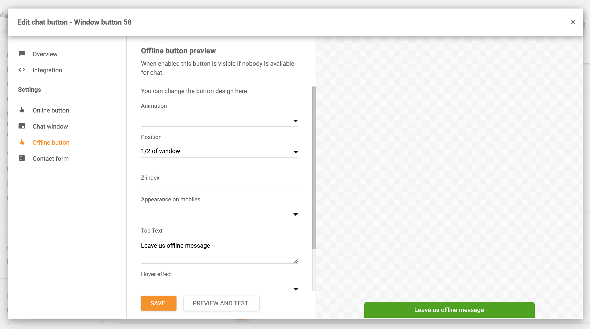 Impostazioni pulsante chat offline LiveAgent