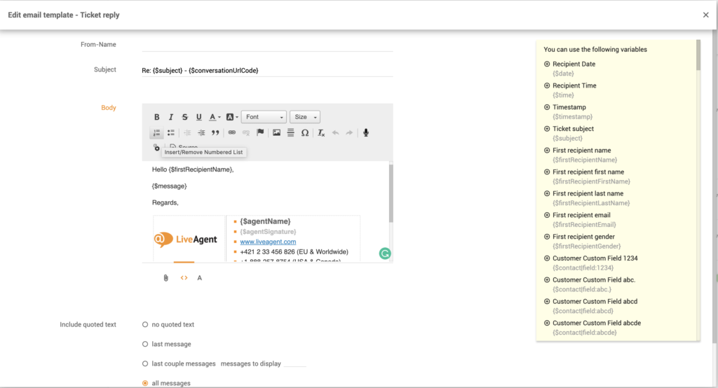 Personalizzazione del modello di email