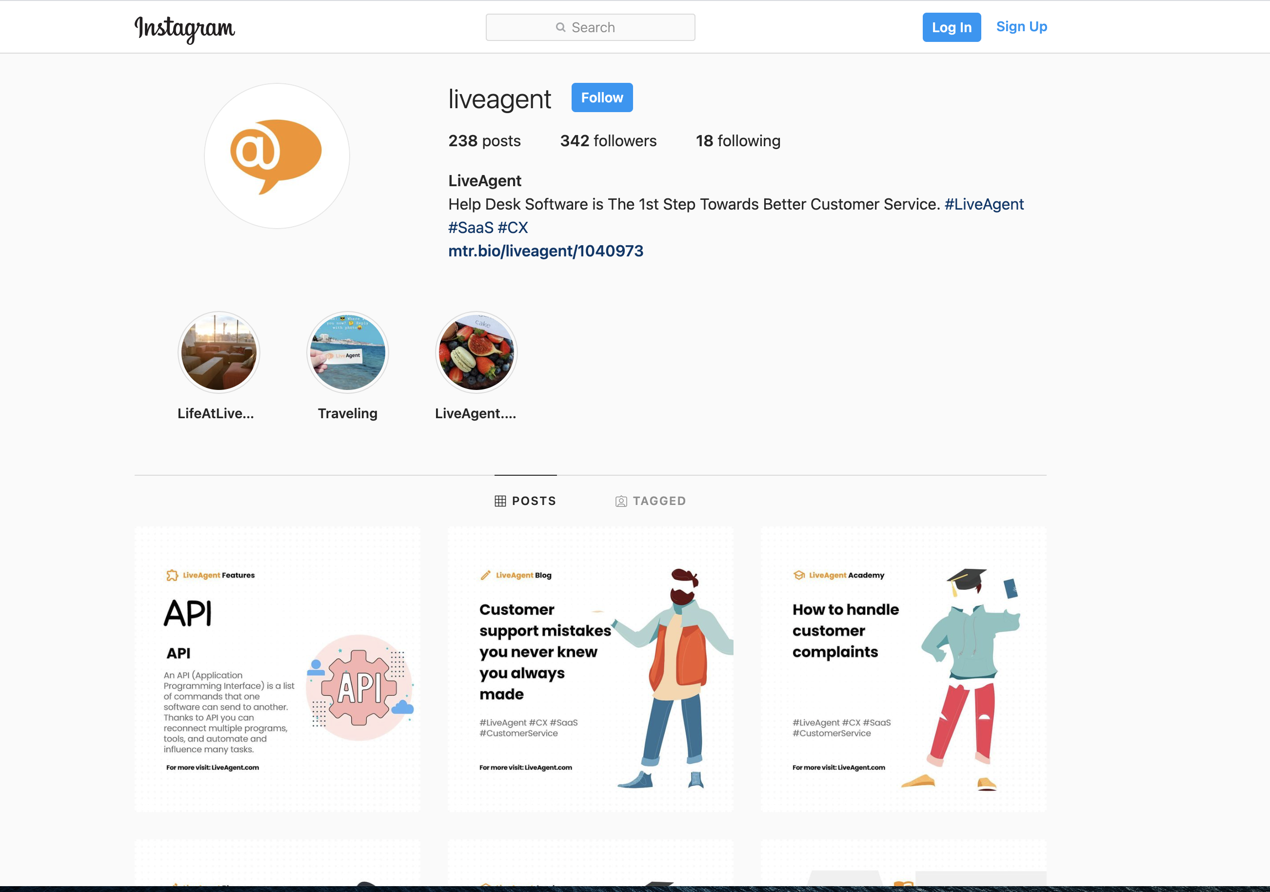 Anteprima della pagina Instagram di LiveAgent