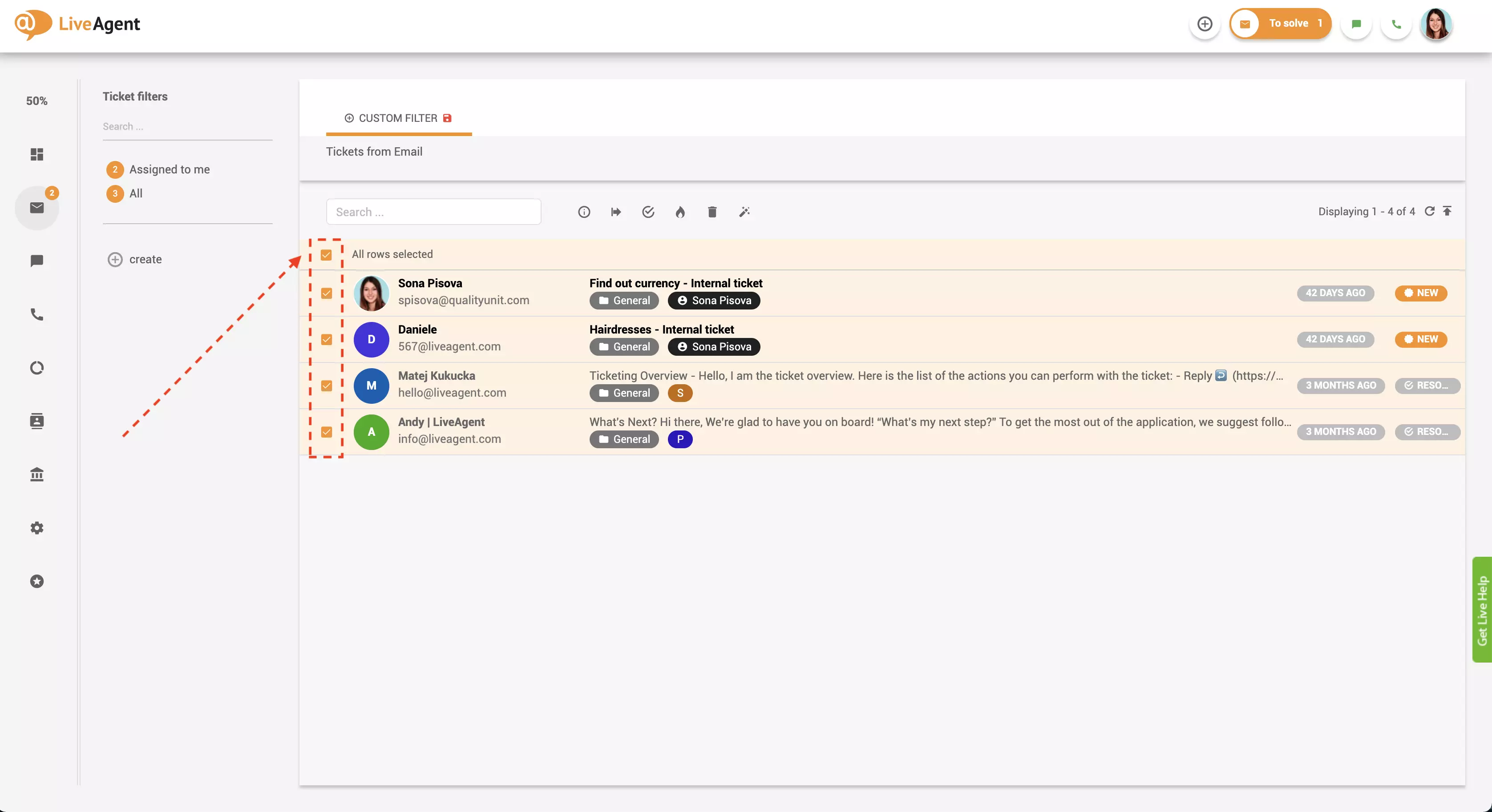 Seleziona più ticket