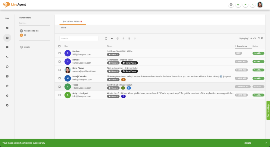 Notifica azione di massa riuscita