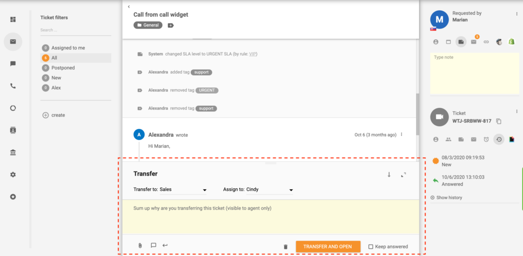 Trasferisci ticket in LiveAgent