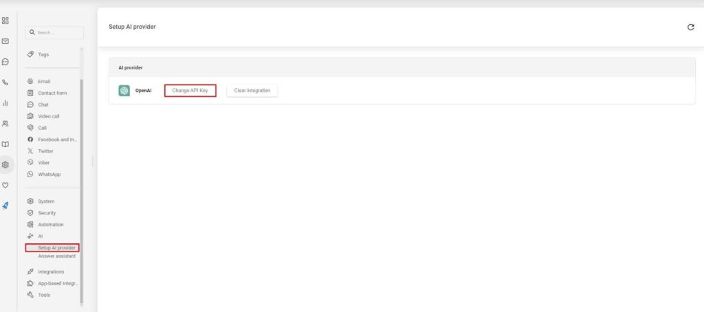 Immagine che mostra le impostazioni del provider AI in LiveAgent.