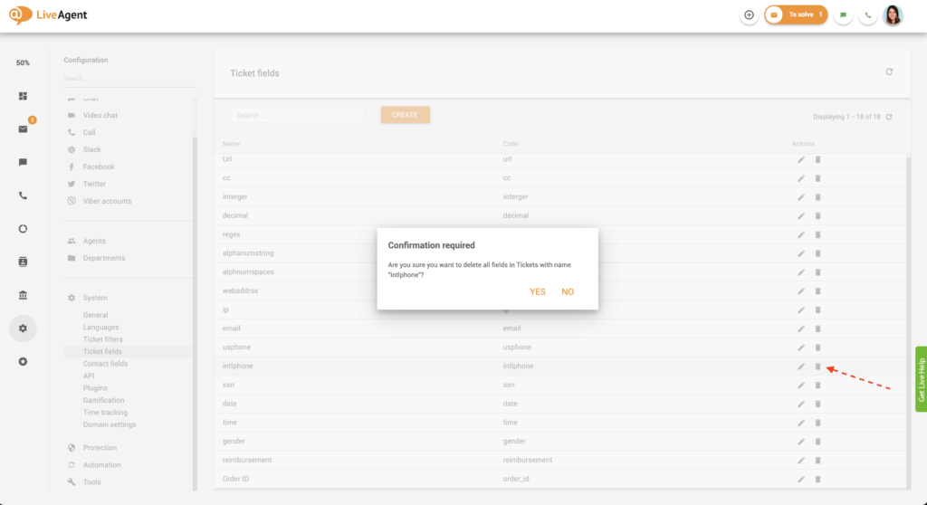 Eliminazione di un campo ticket
