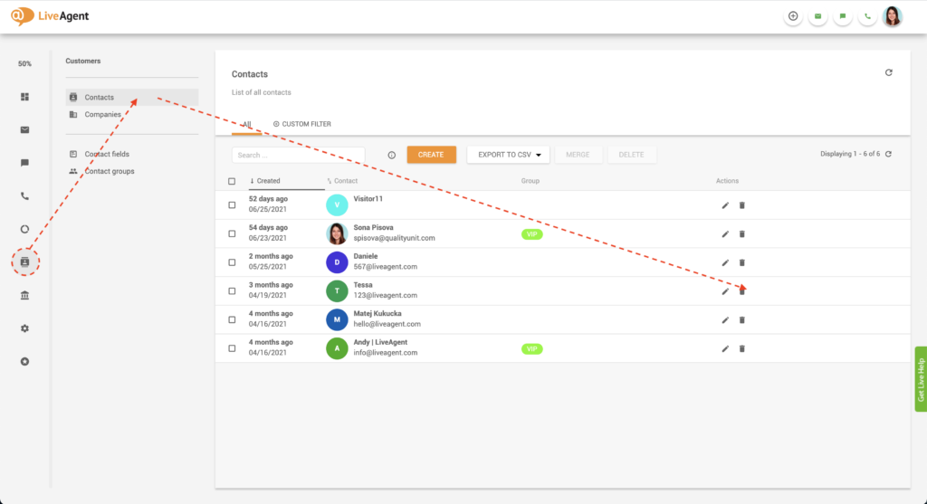 Modifica nota di contatto in LiveAgent