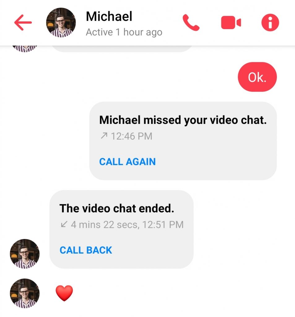 Esempio di conversazione su Facebook Messenger