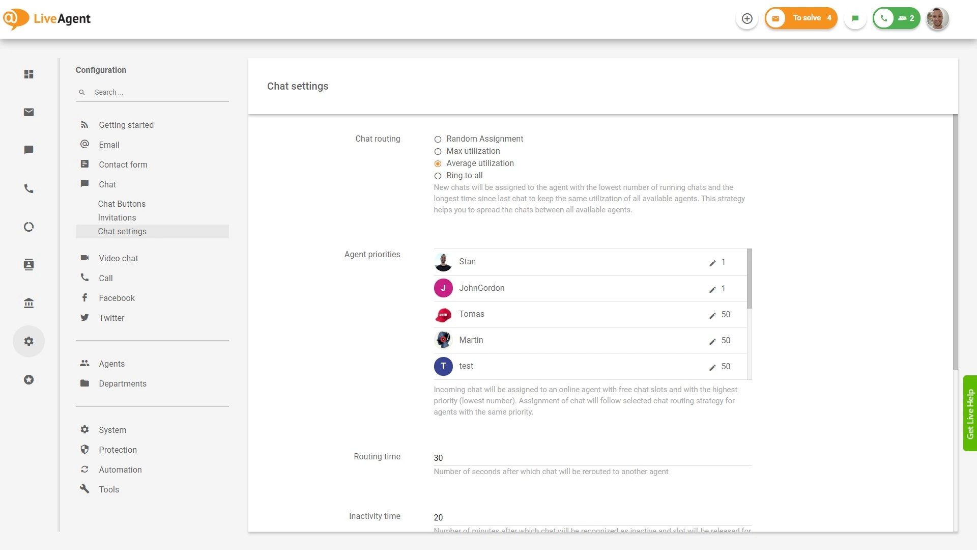 Impostazioni di instradamento chat