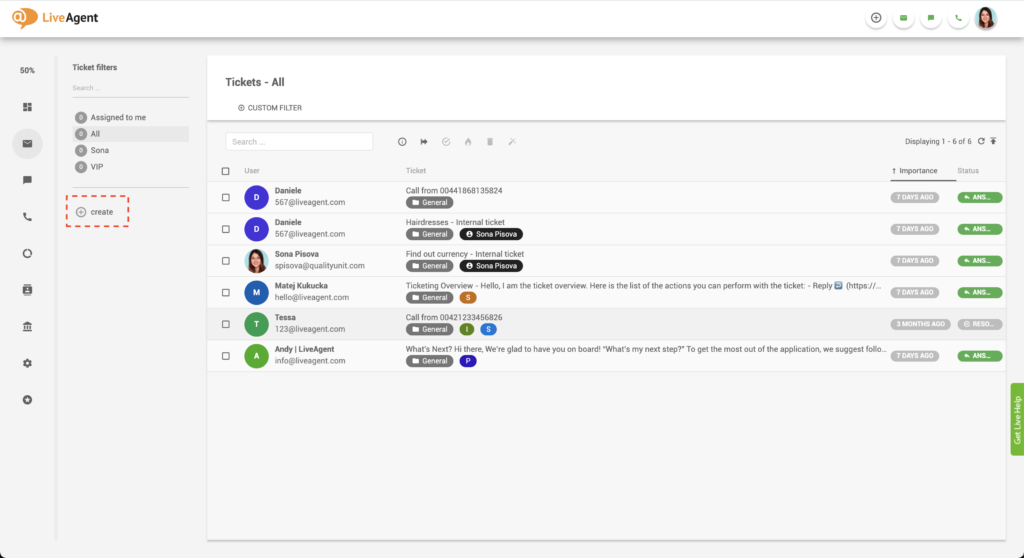 Crea filtro di LiveAgent